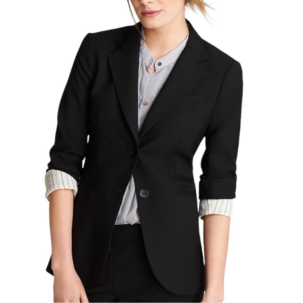 Theory Womens  Wool Two Button Classic Career Blazer Jacket Black  Size 8
